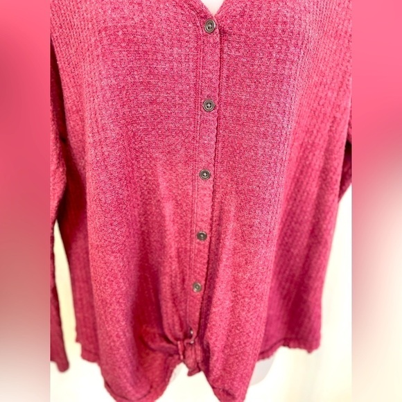 Mudd Women’s Long Sleeve Shirt Large Pink Stretch Waffle Knit Contemporary - Picture 6 of 9